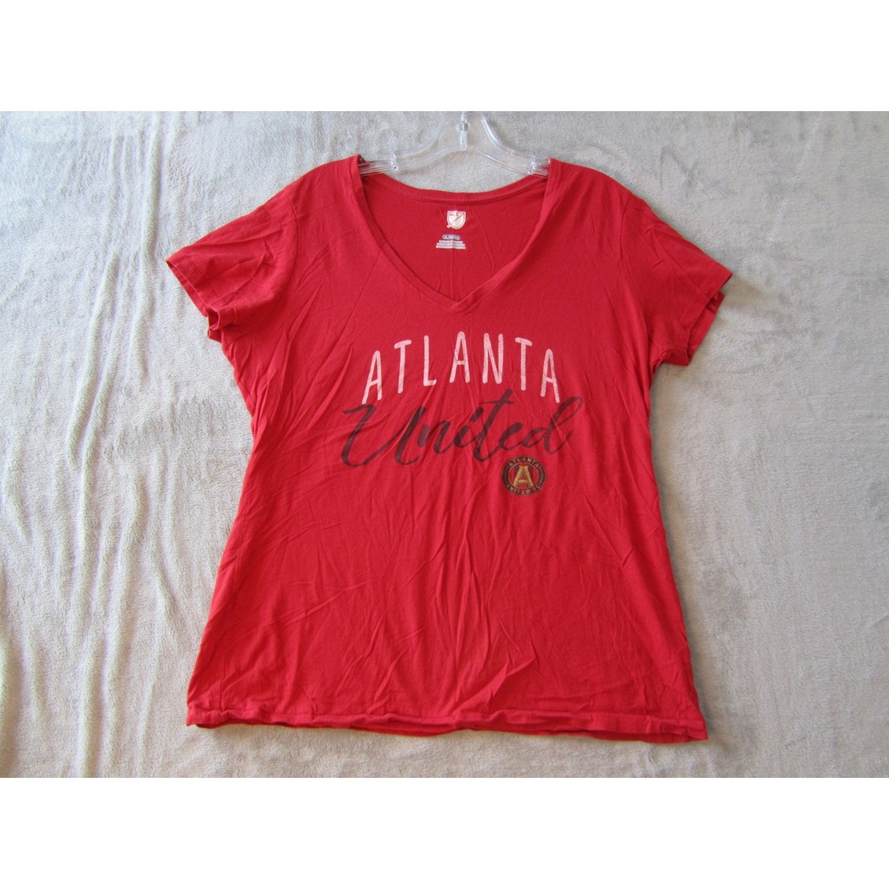 MLS Atlanta United T-Shirt Womens XL Red Graphic V-Neck Short Sleeve Soccer